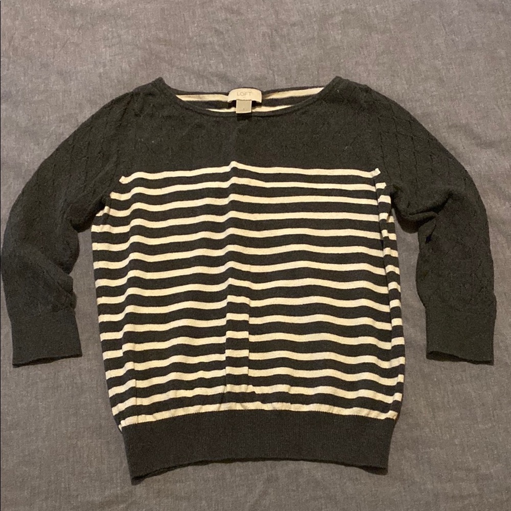 Loft Grey and White Striped Sweater